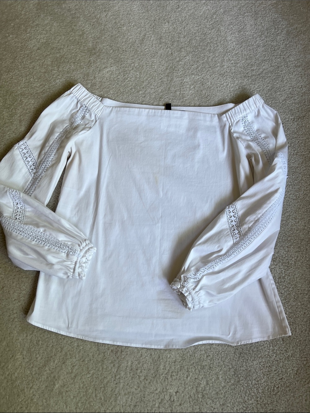 White House Black Market White Off-Shoulder Blouse with Lace-Trim Sleeves
